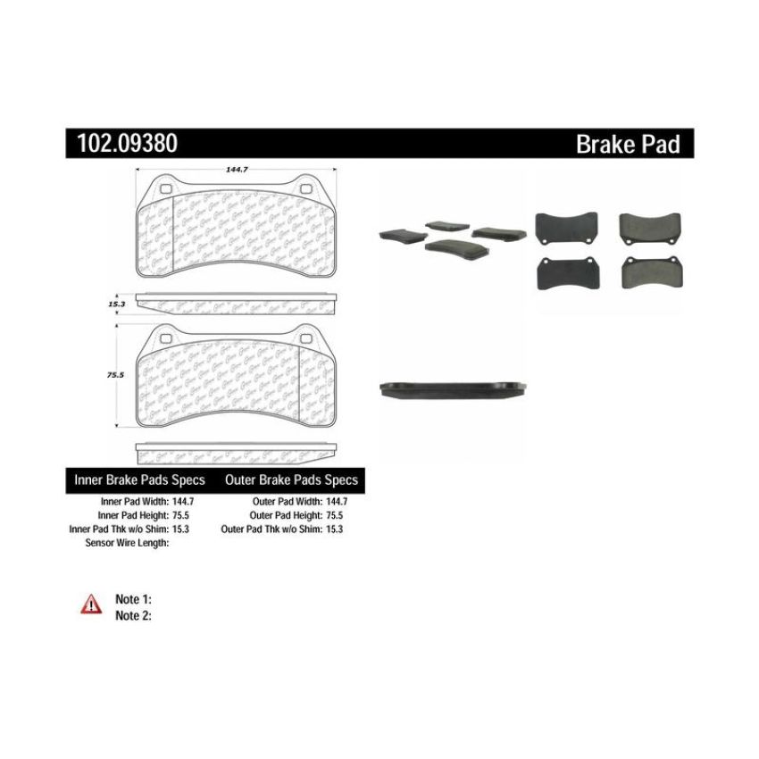 CENTRIC PARTS 102.09380 C-Tek Semi-Metallic Brake Pads with Shims