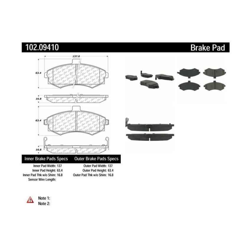 CENTRIC PARTS 102.09410 C-Tek Semi-Metallic Brake Pads with Shims