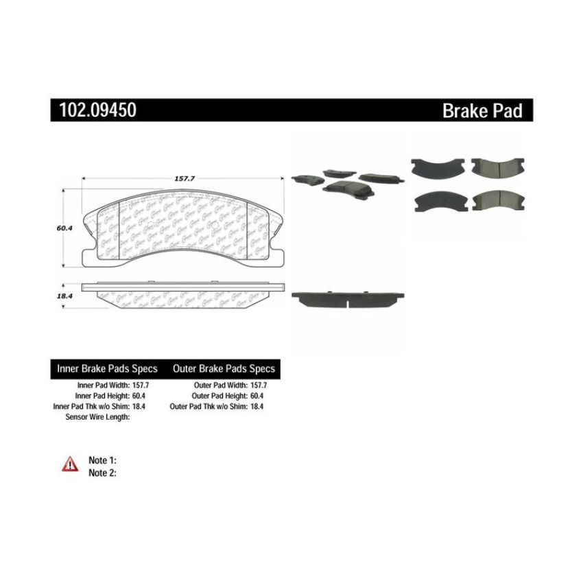 CENTRIC PARTS 102.09450 C-Tek Semi-Metallic Brake Pads with Shims