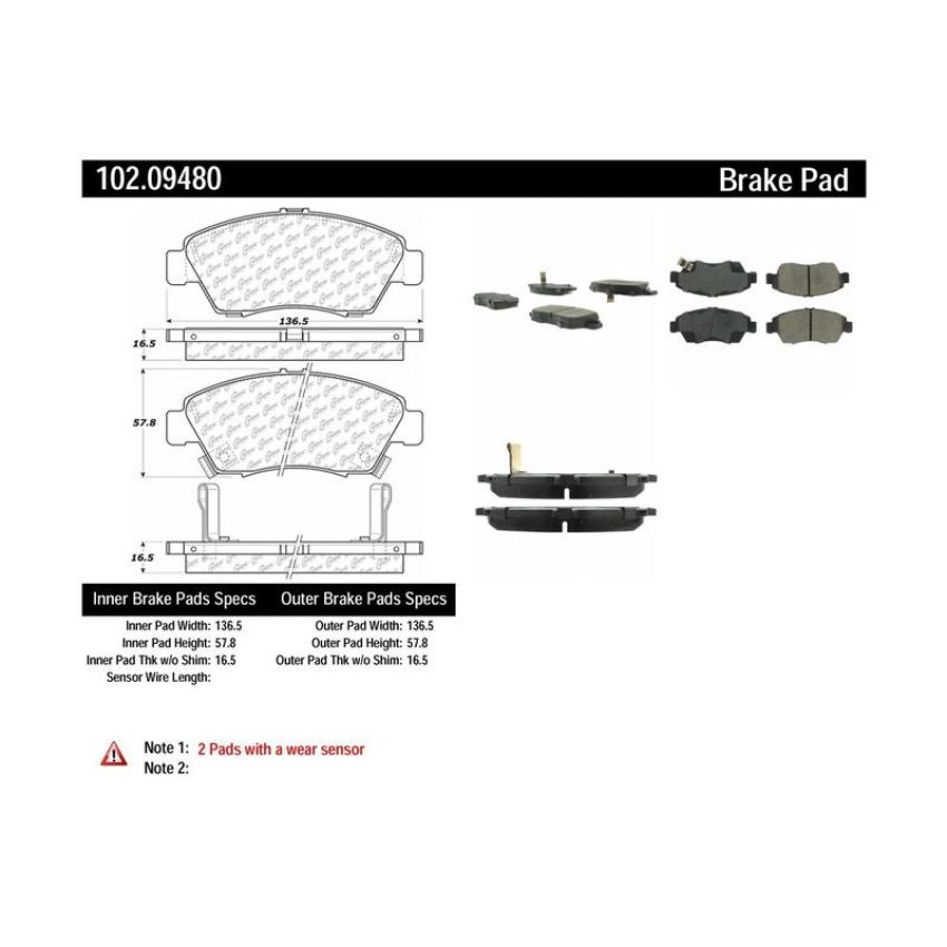 CENTRIC PARTS 102.09480 C-Tek Semi-Metallic Brake Pads with Shims