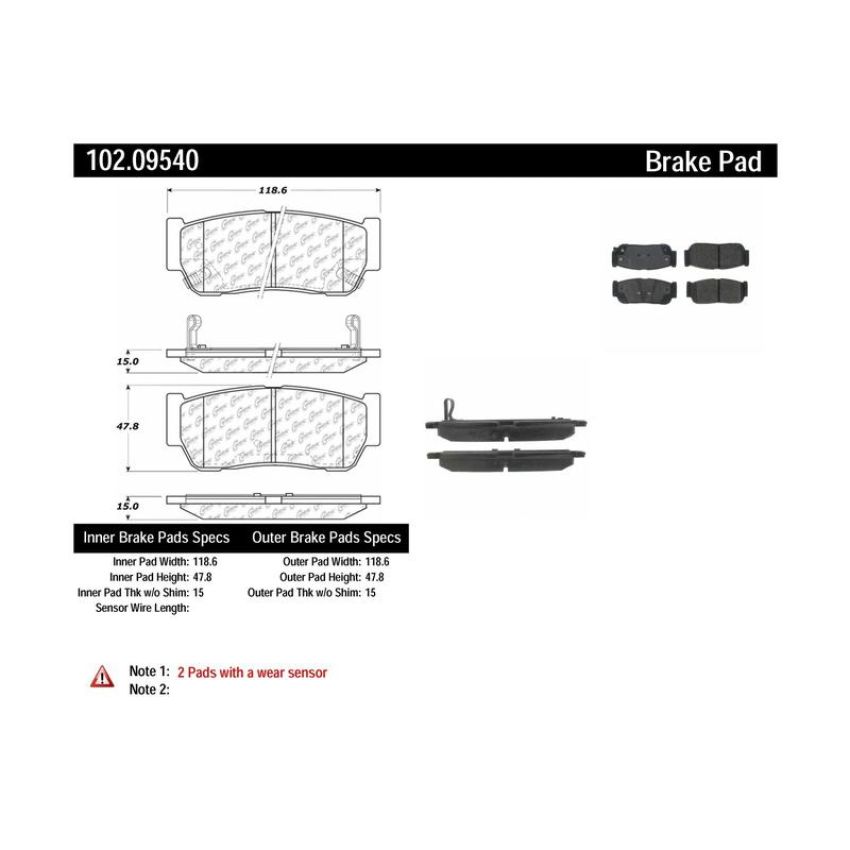 CENTRIC PARTS 102.09540 C-Tek Semi-Metallic Brake Pads with Shims