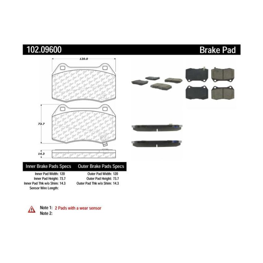 CENTRIC PARTS 102.09600 C-Tek Semi-Metallic Brake Pads with Shims
