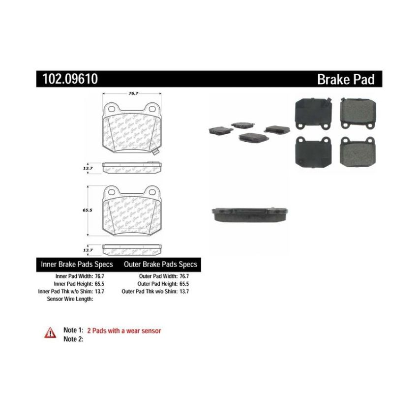 CENTRIC PARTS 102.09610 C-Tek Semi-Metallic Brake Pads with Shims