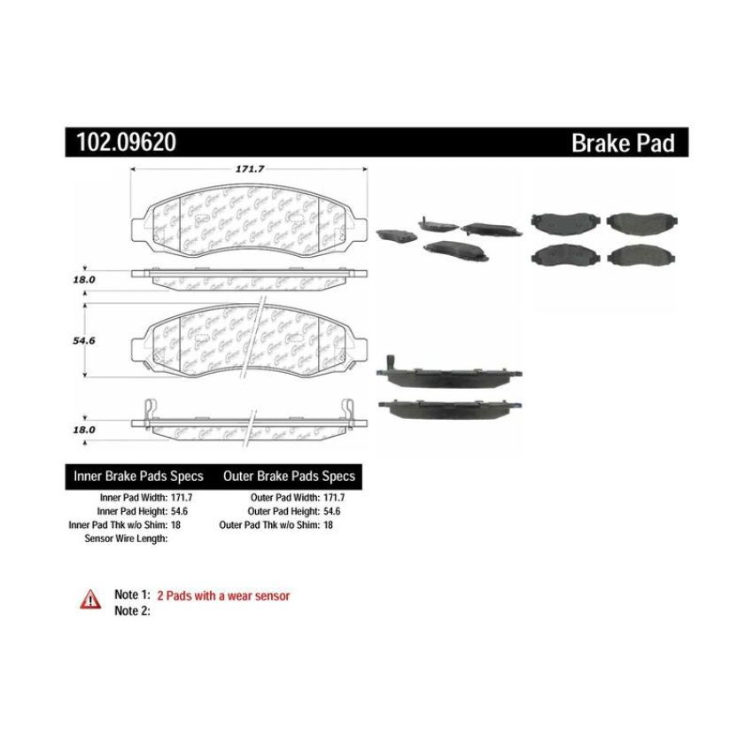 CENTRIC PARTS 102.09620 C-Tek Semi-Metallic Brake Pads with Shims