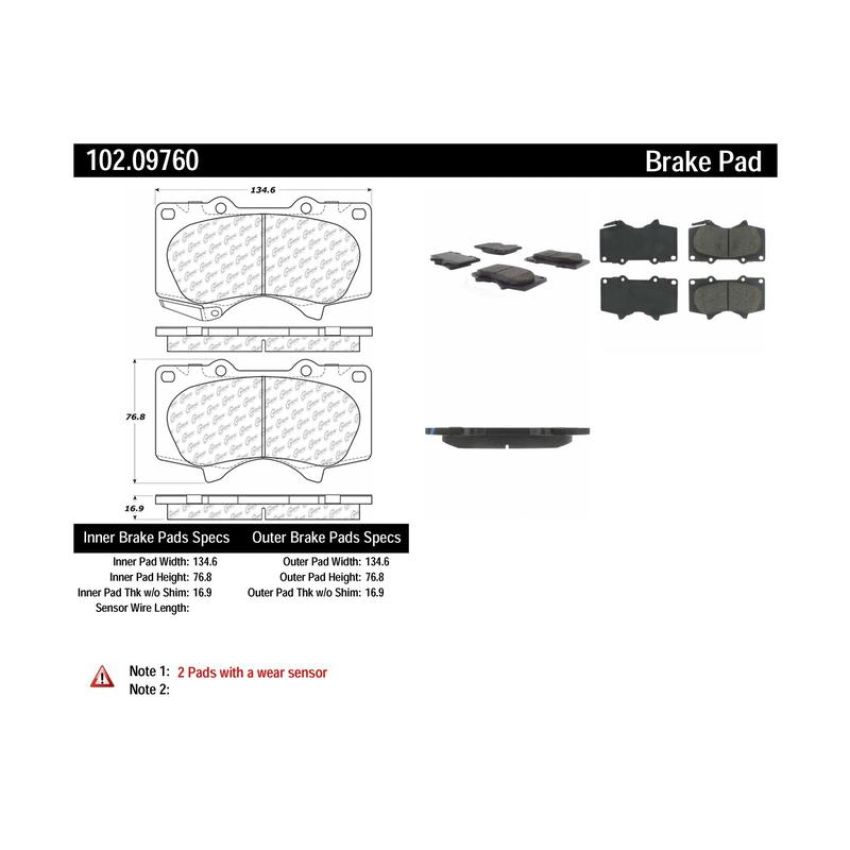CENTRIC PARTS 102.09760 C-Tek Semi-Metallic Brake Pads with Shims