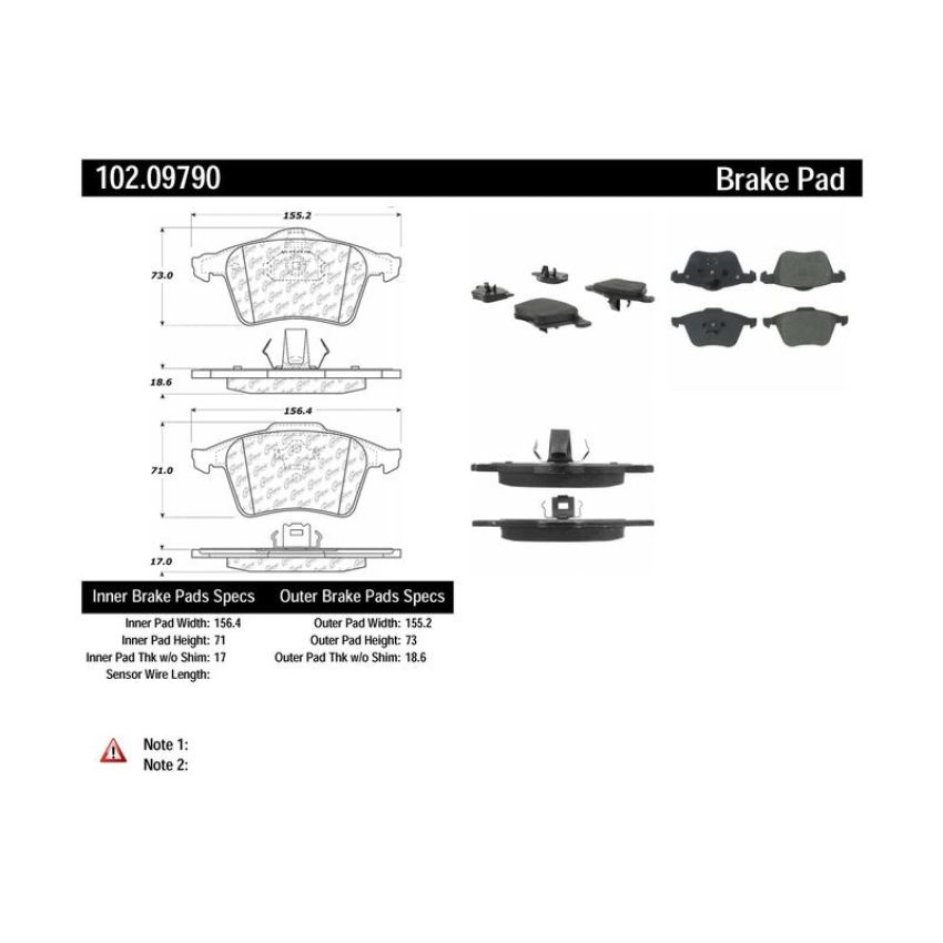 CENTRIC PARTS 102.09790 C-Tek Semi-Metallic Brake Pads with Shims