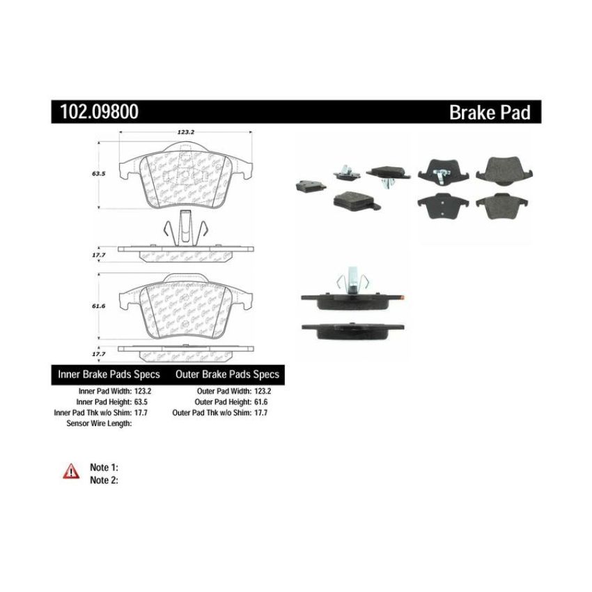 CENTRIC PARTS 102.09800 C-Tek Semi-Metallic Brake Pads with Shims