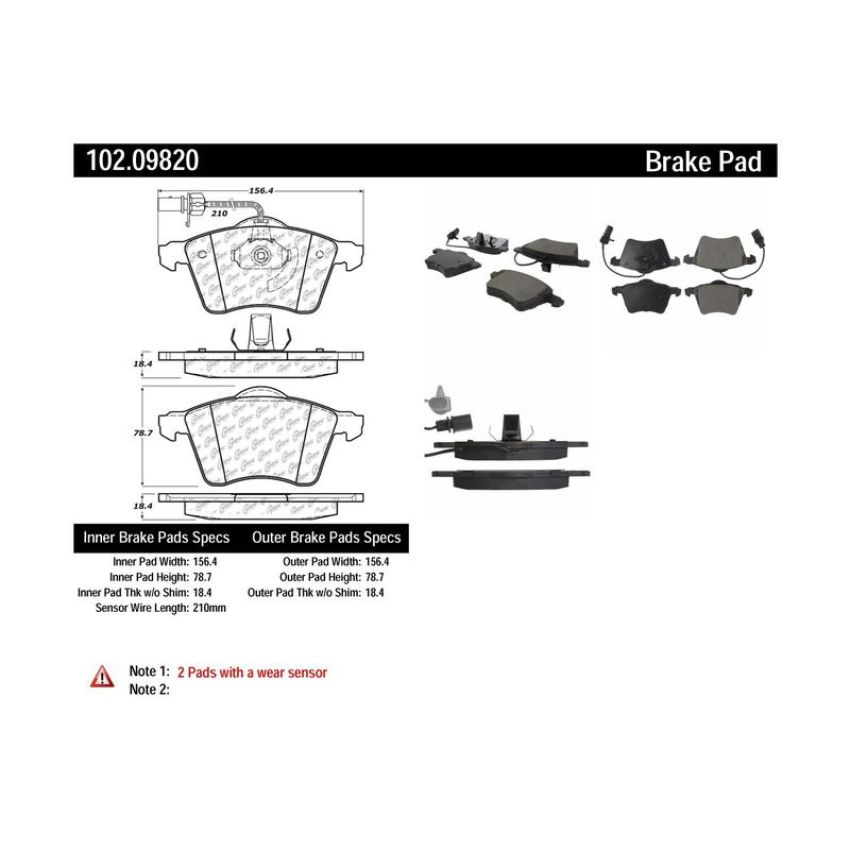 CENTRIC PARTS 102.09820 C-Tek Semi-Metallic Brake Pads with Shims