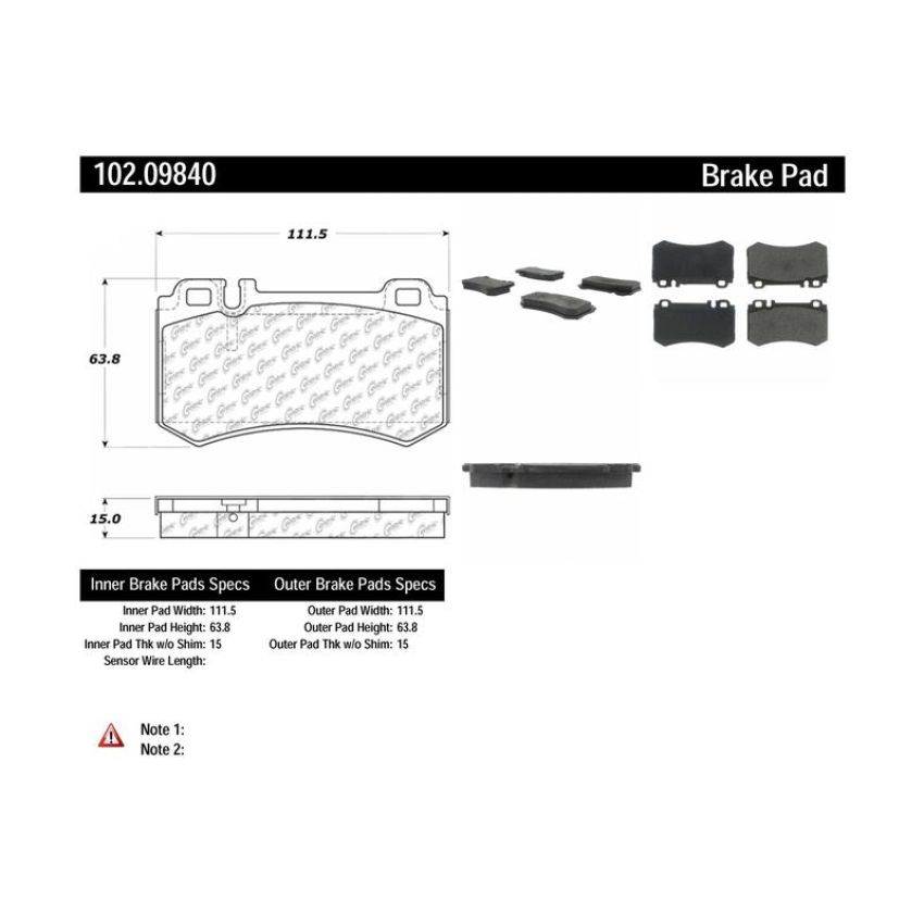 CENTRIC PARTS 102.09840 C-Tek Semi-Metallic Brake Pads with Shims