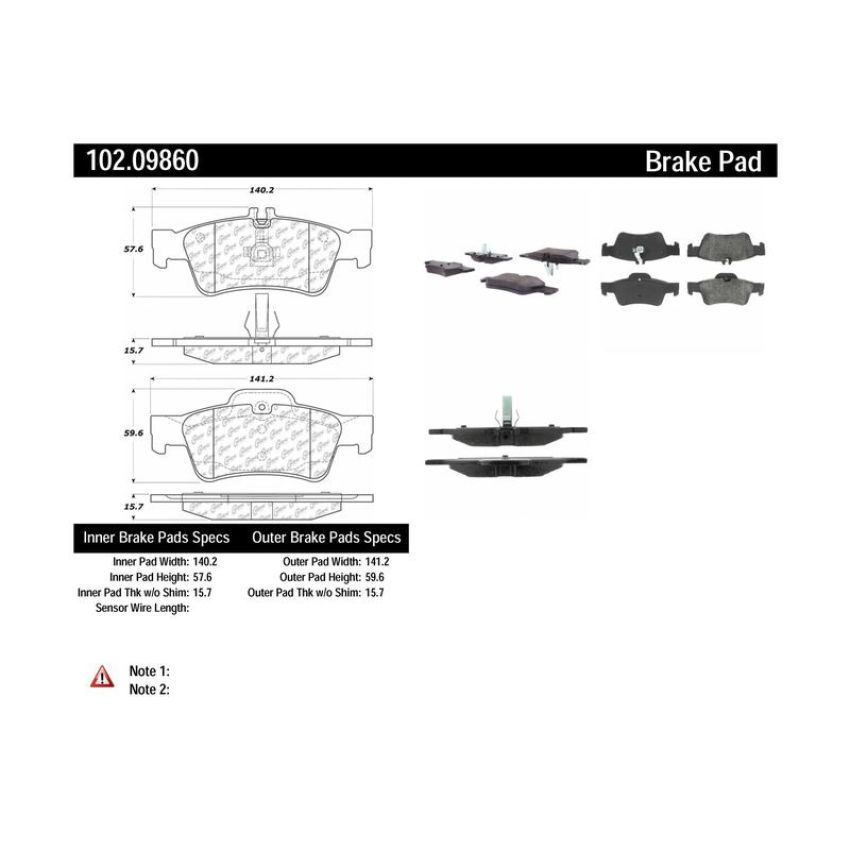 CENTRIC PARTS 102.09860 C-Tek Semi-Metallic Brake Pads with Shims