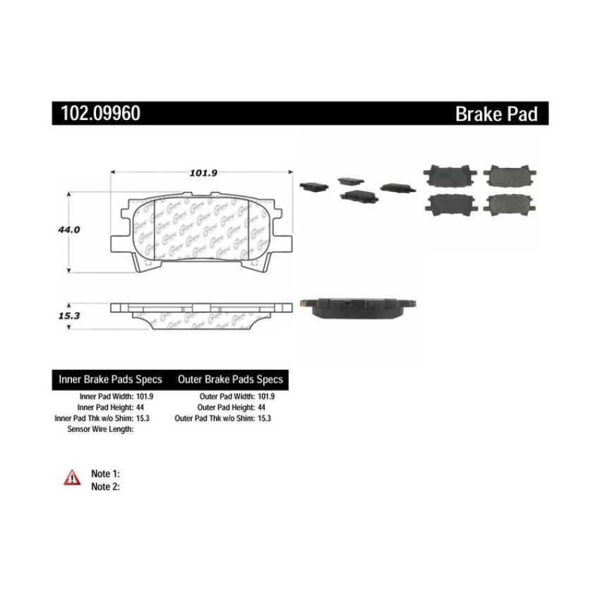 CENTRIC PARTS 102.09960 C-Tek Semi-Metallic Brake Pads with Shims