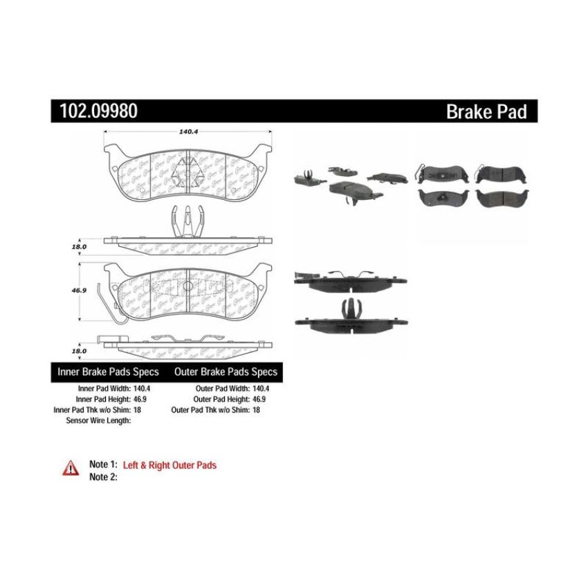CENTRIC PARTS 102.09980 C-Tek Semi-Metallic Brake Pads with Shims