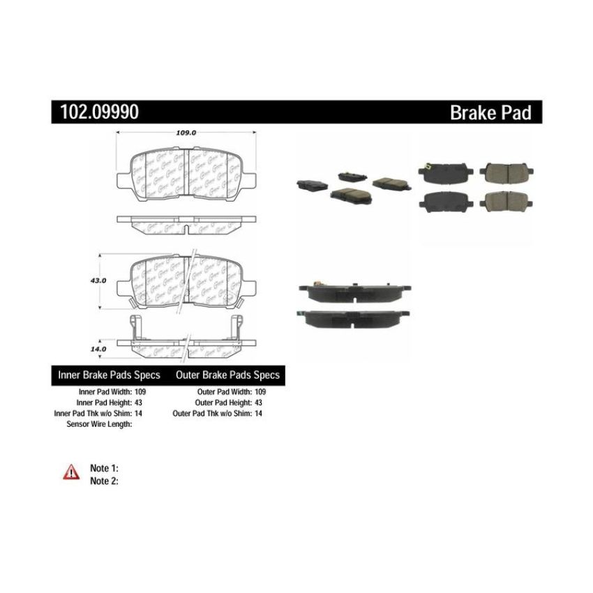 CENTRIC PARTS 102.09990 C-Tek Semi-Metallic Brake Pads with Shims