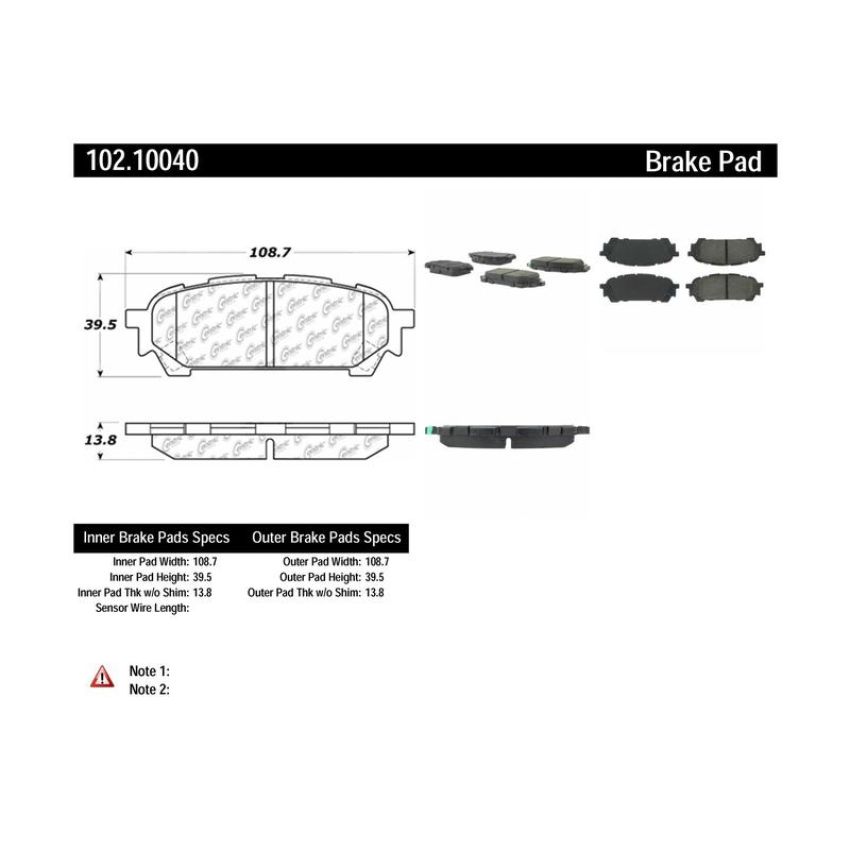 CENTRIC PARTS 102.10040 C-Tek Semi-Metallic Brake Pads with Shims
