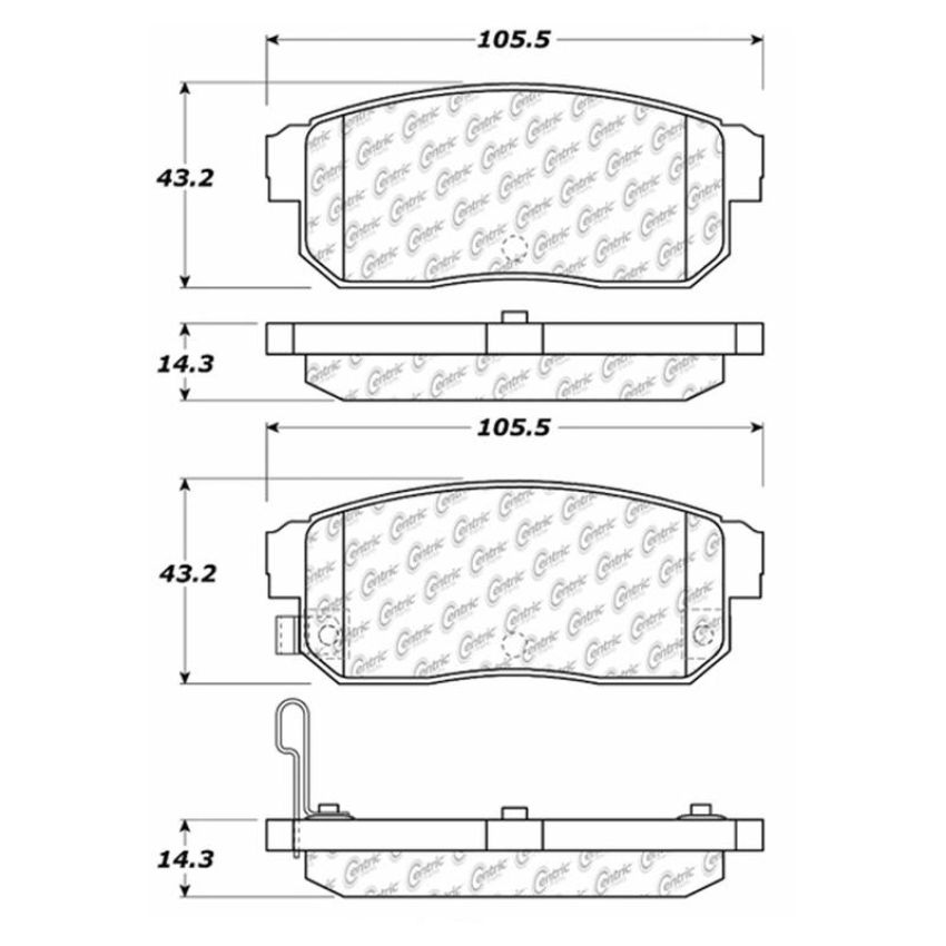 CENTRIC PARTS 102.10080 C-Tek Semi-Metallic Brake Pads with Shims