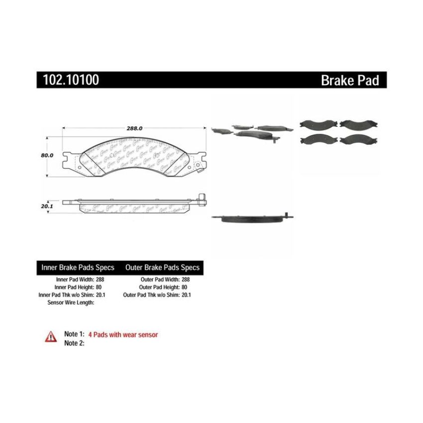 CENTRIC PARTS 102.10100 C-Tek Semi-Metallic Brake Pads with Shims