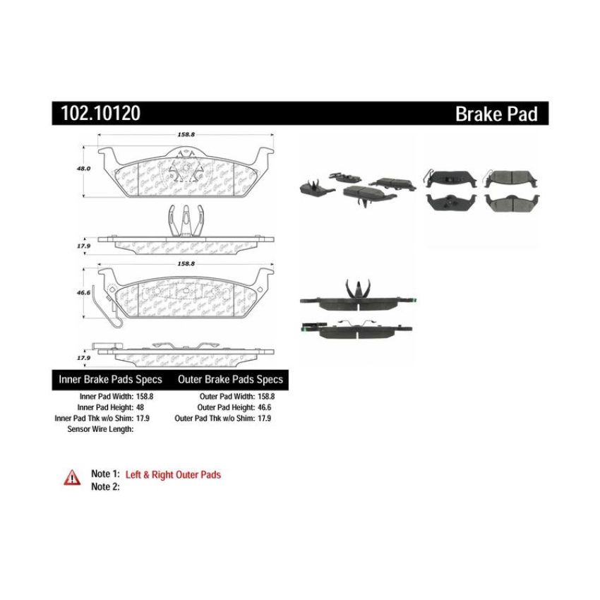 CENTRIC PARTS 102.10120 C-Tek Semi-Metallic Brake Pads with Shims