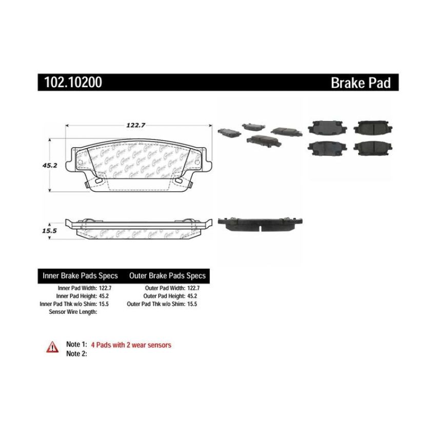 CENTRIC PARTS 102.10200 C-Tek Semi-Metallic Brake Pads with Shims