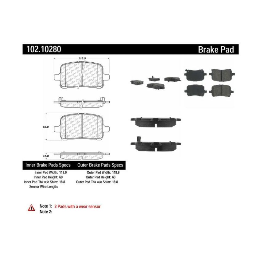 CENTRIC PARTS 102.10280 C-Tek Semi-Metallic Brake Pads with Shims