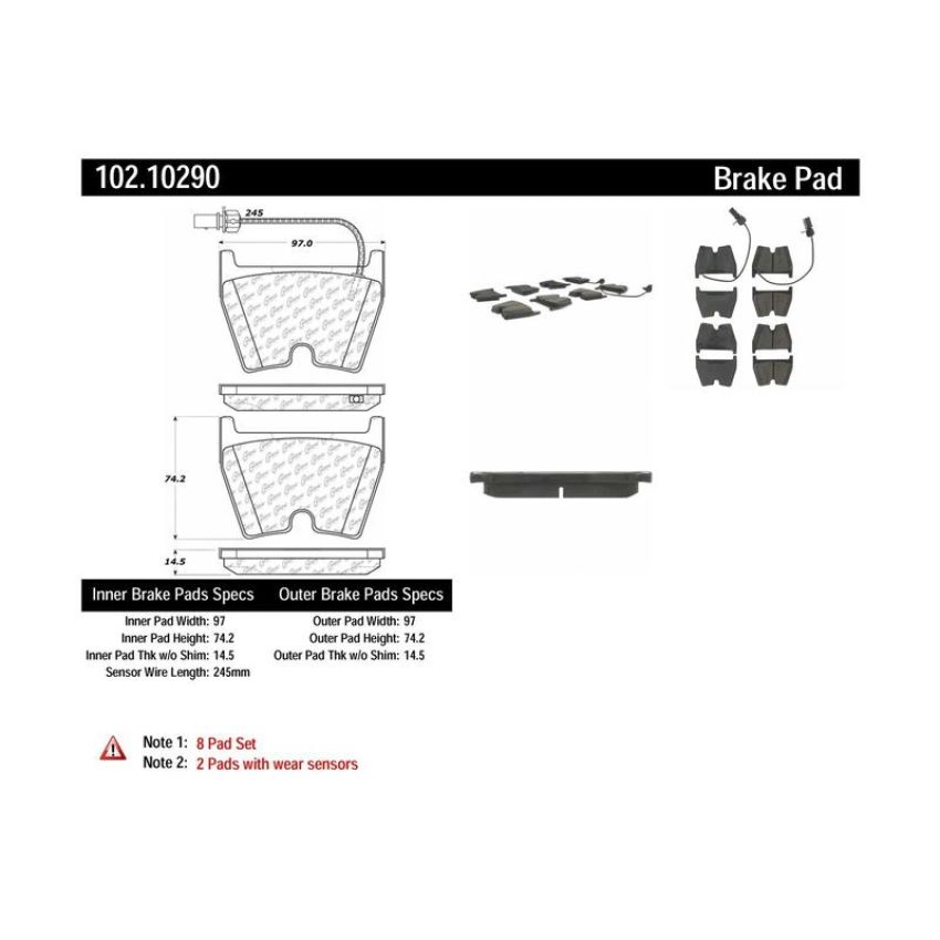CENTRIC PARTS 102.10290 C-Tek Semi-Metallic Brake Pads with Shims