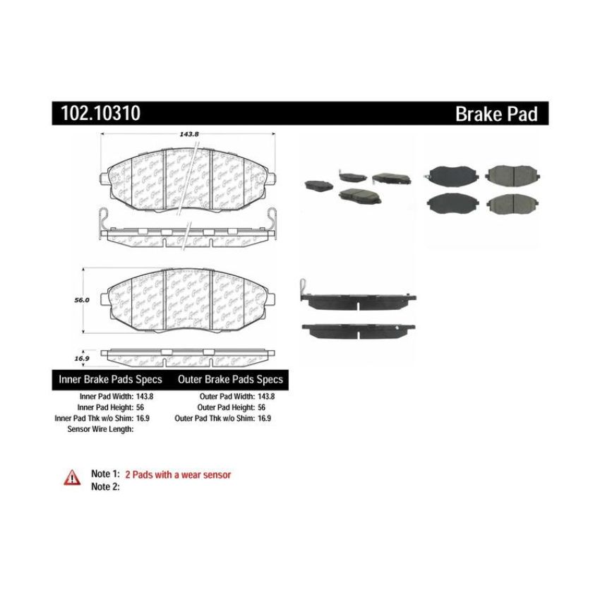 CENTRIC PARTS 102.10310 C-Tek Semi-Metallic Brake Pads with Shims