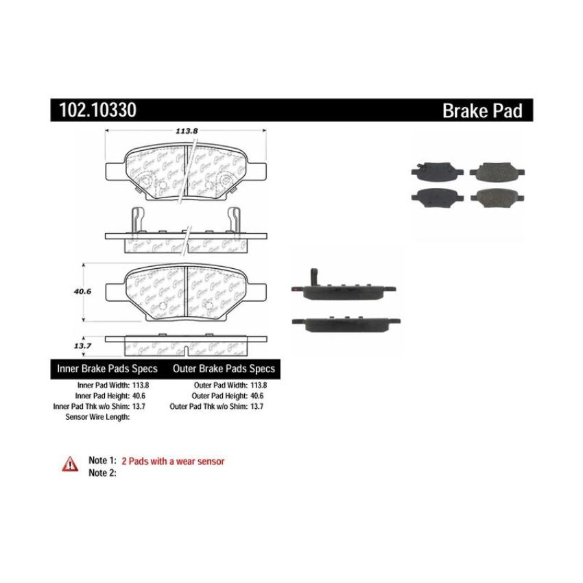 CENTRIC PARTS 102.10330 C-Tek Semi-Metallic Brake Pads with Shims
