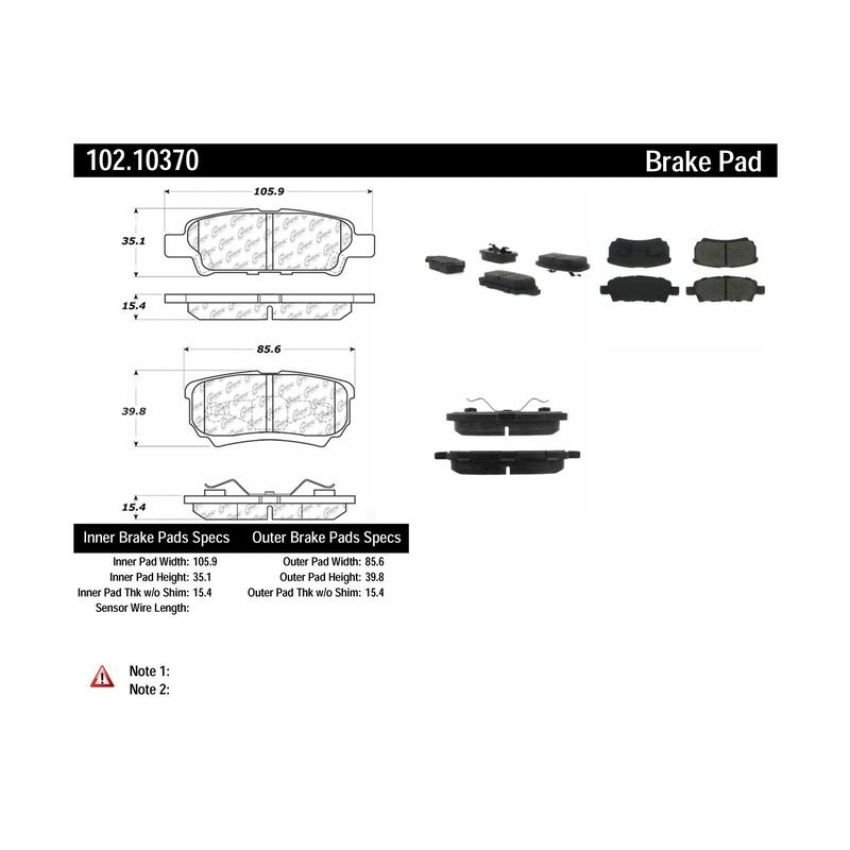 CENTRIC PARTS 102.10370 C-Tek Semi-Metallic Brake Pads with Shims