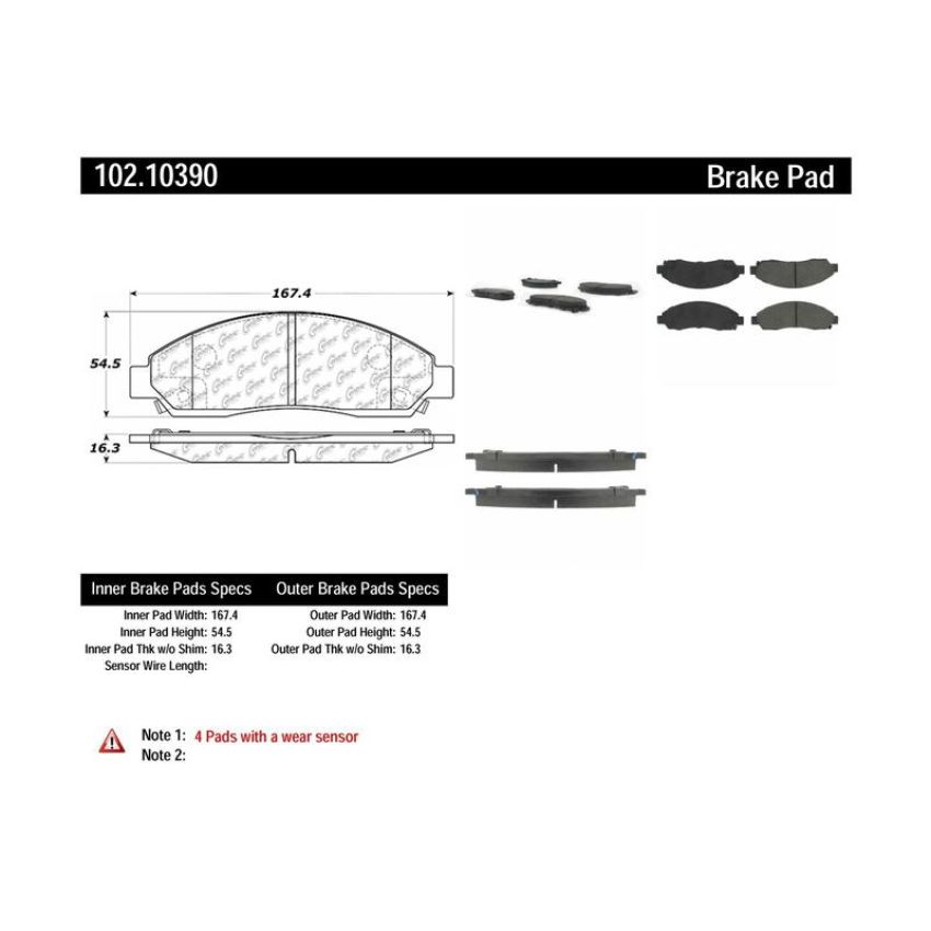 CENTRIC PARTS 102.10390 C-Tek Semi-Metallic Brake Pads with Shims