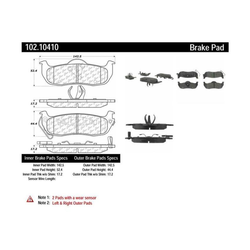 CENTRIC PARTS 102.10410 C-Tek Semi-Metallic Brake Pads with Shims