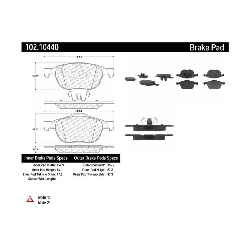 CENTRIC PARTS 102.10440 C-Tek Semi-Metallic Brake Pads with Shims