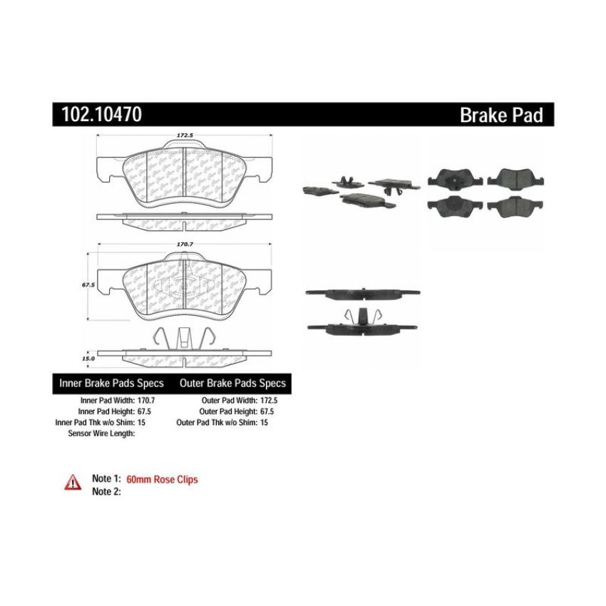 CENTRIC PARTS 102.10470 C-Tek Semi-Metallic Brake Pads with Shims
