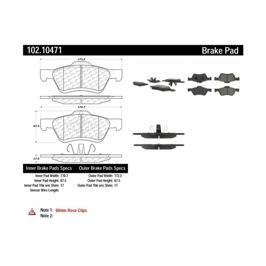 CENTRIC PARTS 102.10471 C-Tek Semi-Metallic Brake Pads with Shims
