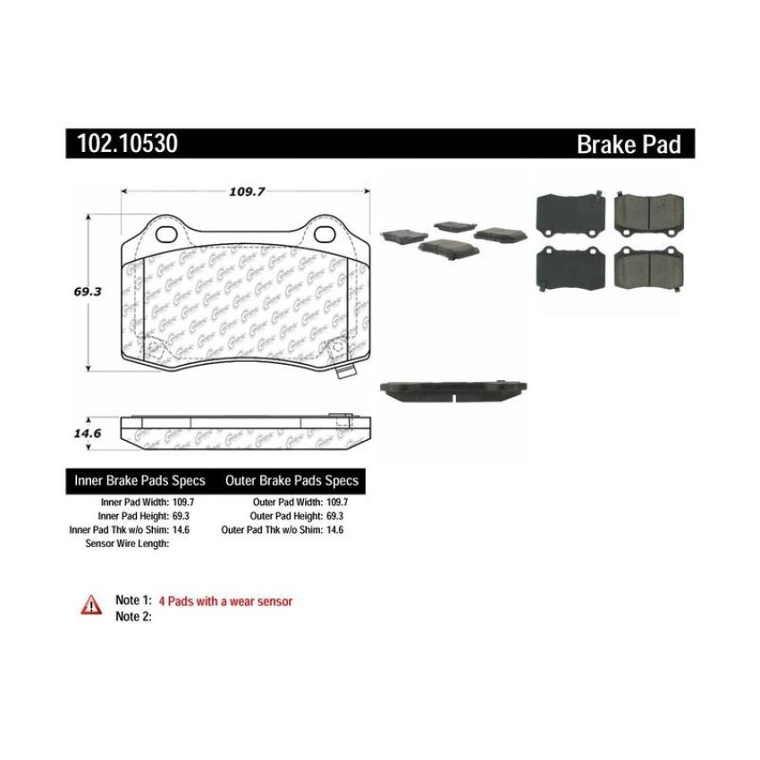 CENTRIC PARTS 102.10530 C-Tek Semi-Metallic Brake Pads with Shims