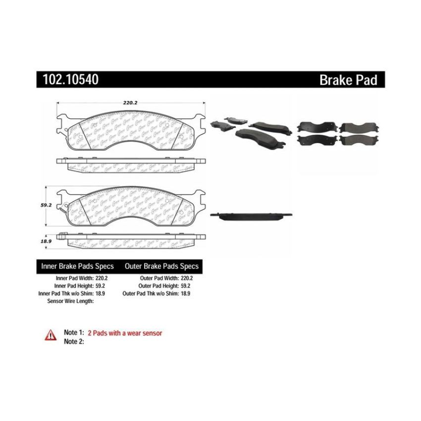 CENTRIC PARTS 102.10540 C-Tek Semi-Metallic Brake Pads with Shims