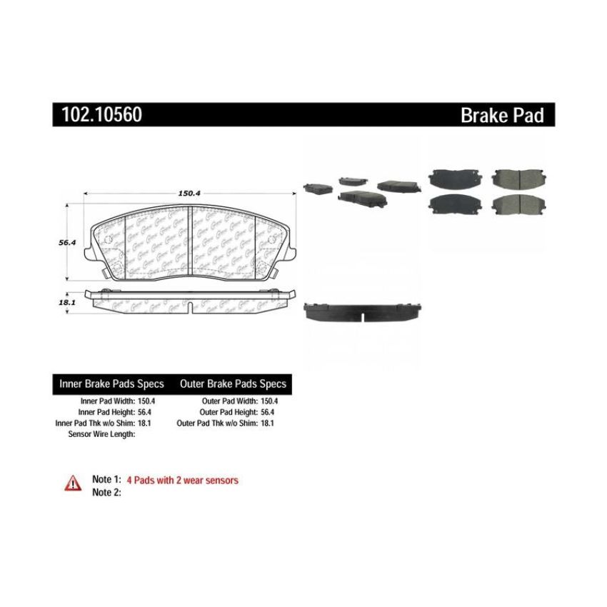 CENTRIC PARTS 102.10560 C-Tek Semi-Metallic Brake Pads with Shims
