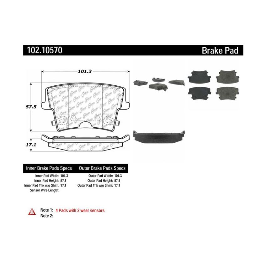 CENTRIC PARTS 102.10570 C-Tek Semi-Metallic Brake Pads with Shims