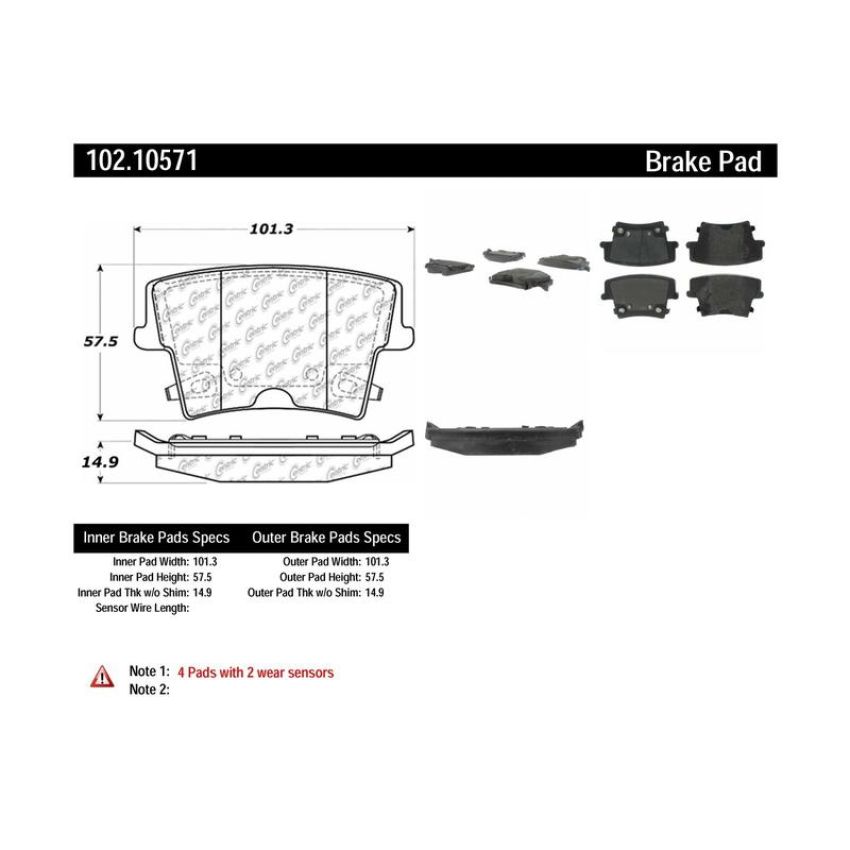 CENTRIC PARTS 102.10571 C-Tek Semi-Metallic Brake Pads with Shims