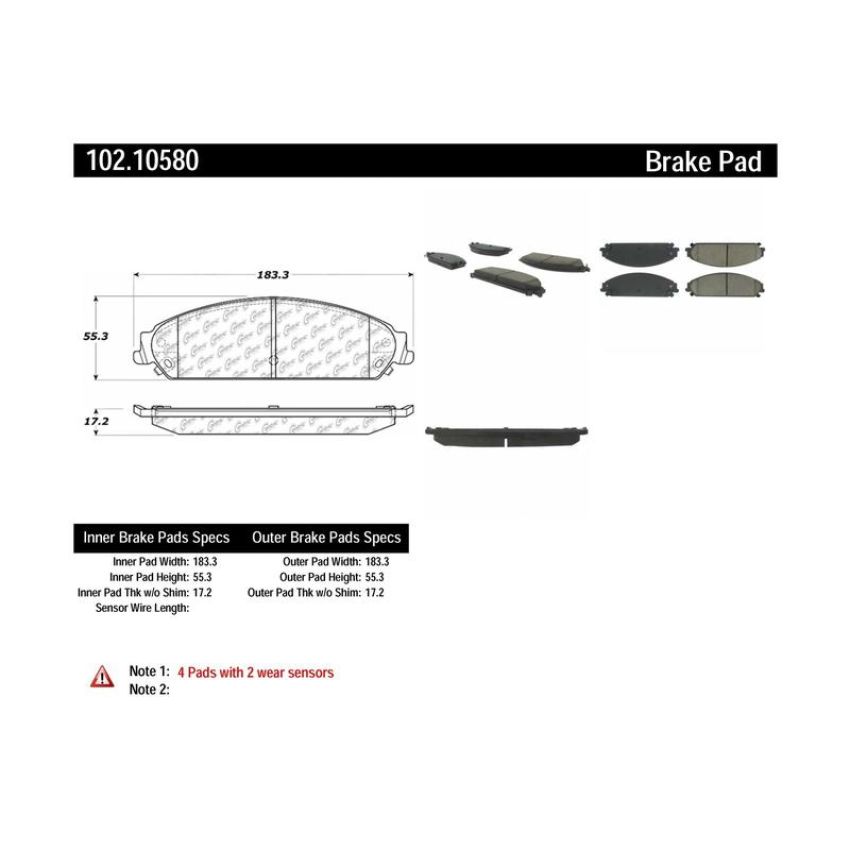 CENTRIC PARTS 102.10580 C-Tek Semi-Metallic Brake Pads with Shims