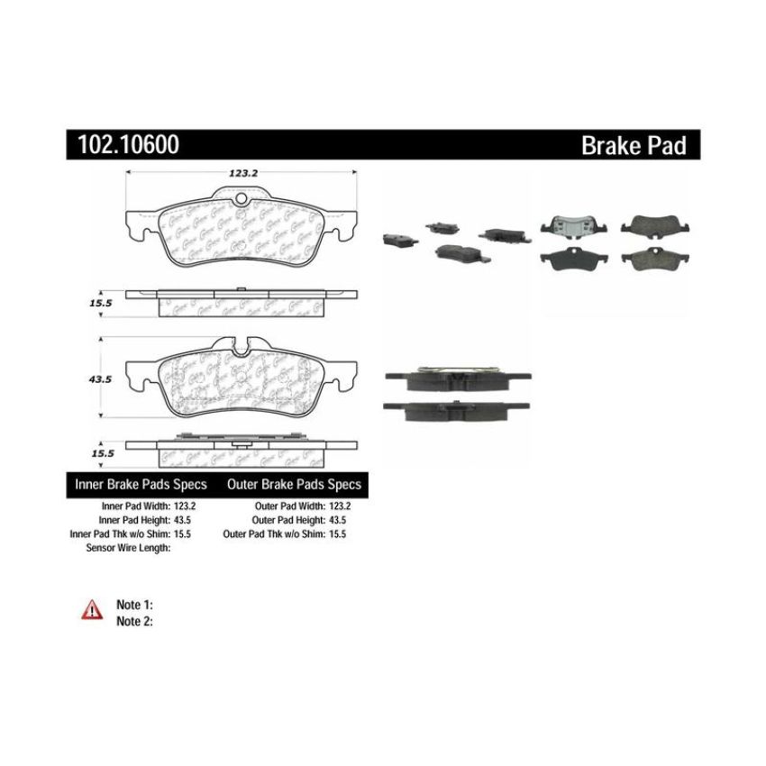 CENTRIC PARTS 102.10600 C-Tek Semi-Metallic Brake Pads with Shims