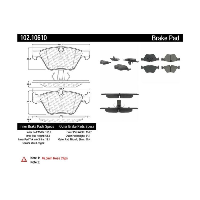 CENTRIC PARTS 102.10610 C-Tek Semi-Metallic Brake Pads with Shims