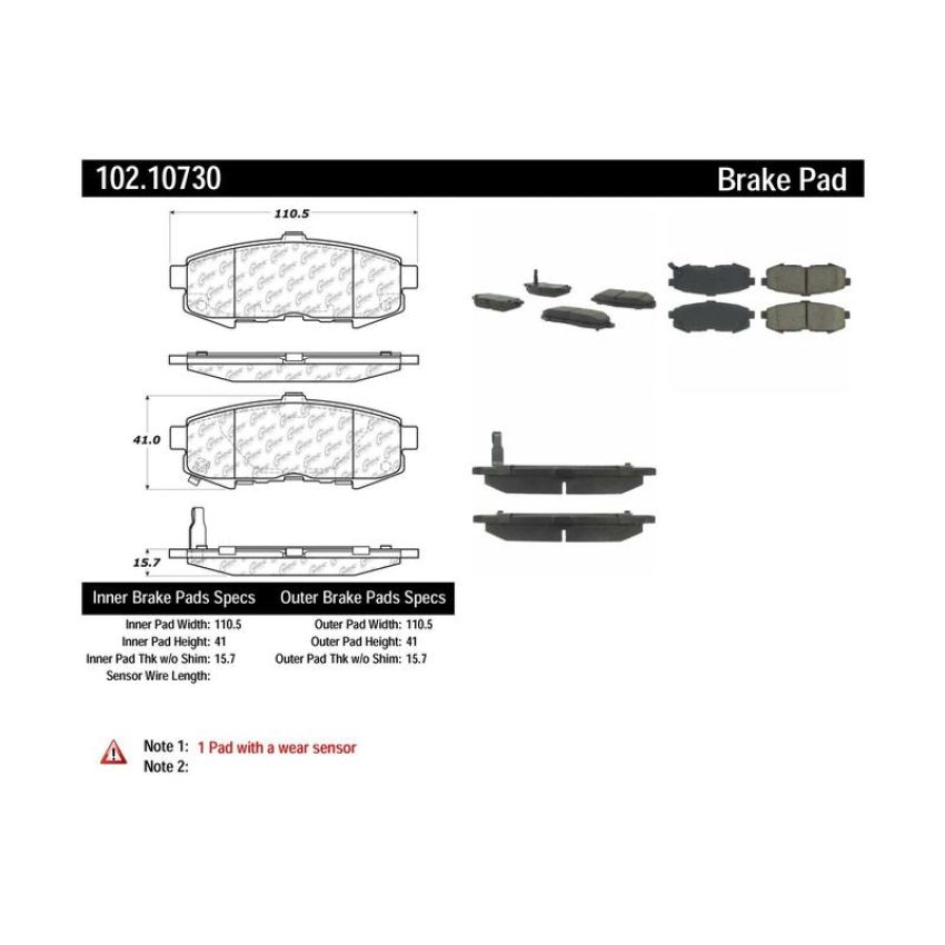 CENTRIC PARTS 102.10730 C-Tek Semi-Metallic Brake Pads with Shims