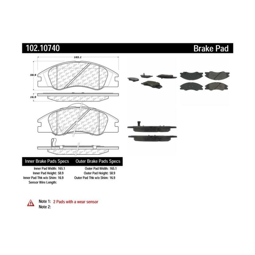 CENTRIC PARTS 102.10740 C-Tek Semi-Metallic Brake Pads with Shims