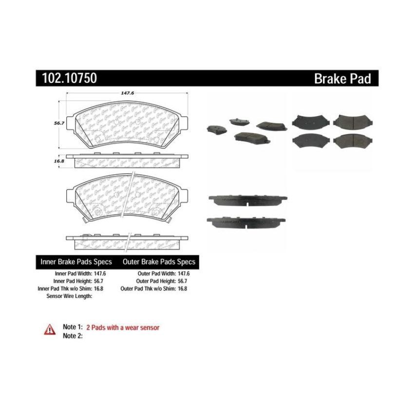 CENTRIC PARTS 102.10750 C-Tek Semi-Metallic Brake Pads with Shims