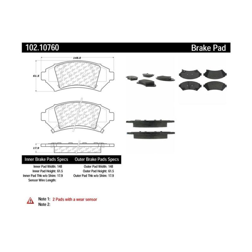 CENTRIC PARTS 102.10760 C-Tek Semi-Metallic Brake Pads with Shims