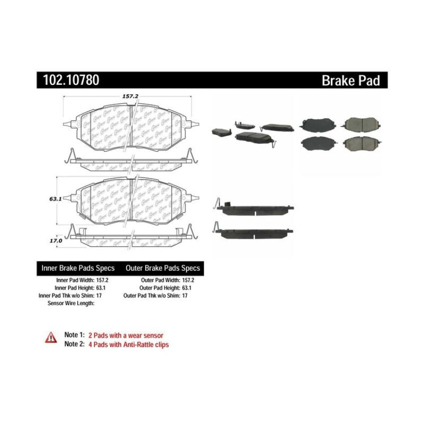 CENTRIC PARTS 102.10780 C-Tek Semi-Metallic Brake Pads with Shims