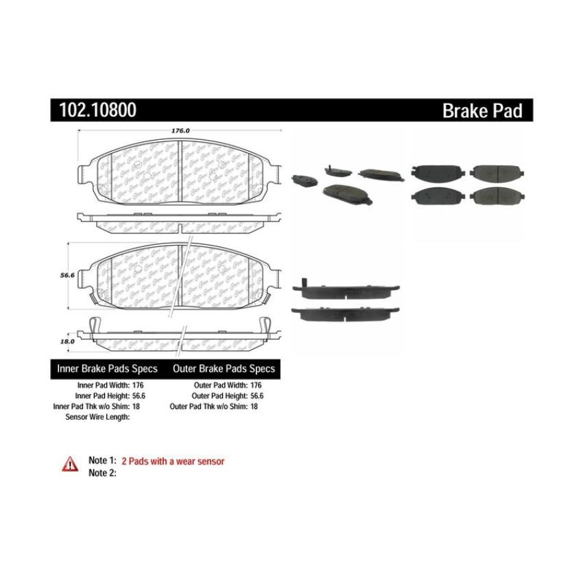 CENTRIC PARTS 102.10800 C-Tek Semi-Metallic Brake Pads with Shims