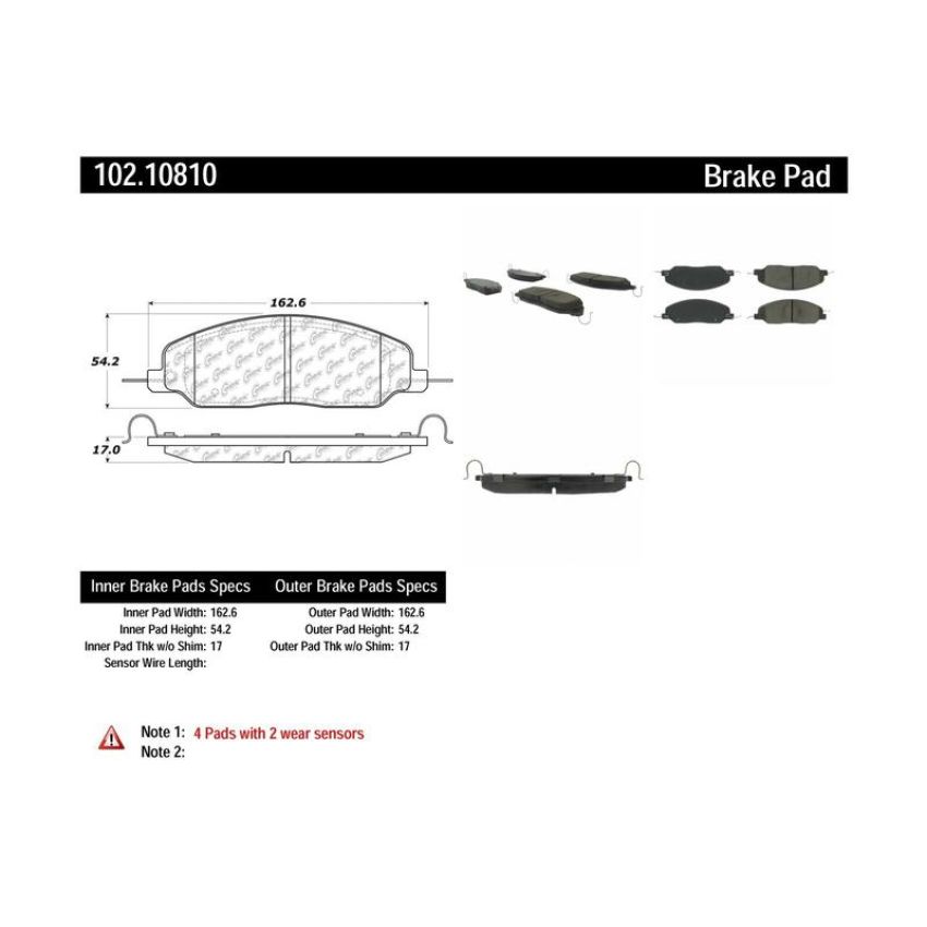 CENTRIC PARTS 102.10810 C-Tek Semi-Metallic Brake Pads with Shims