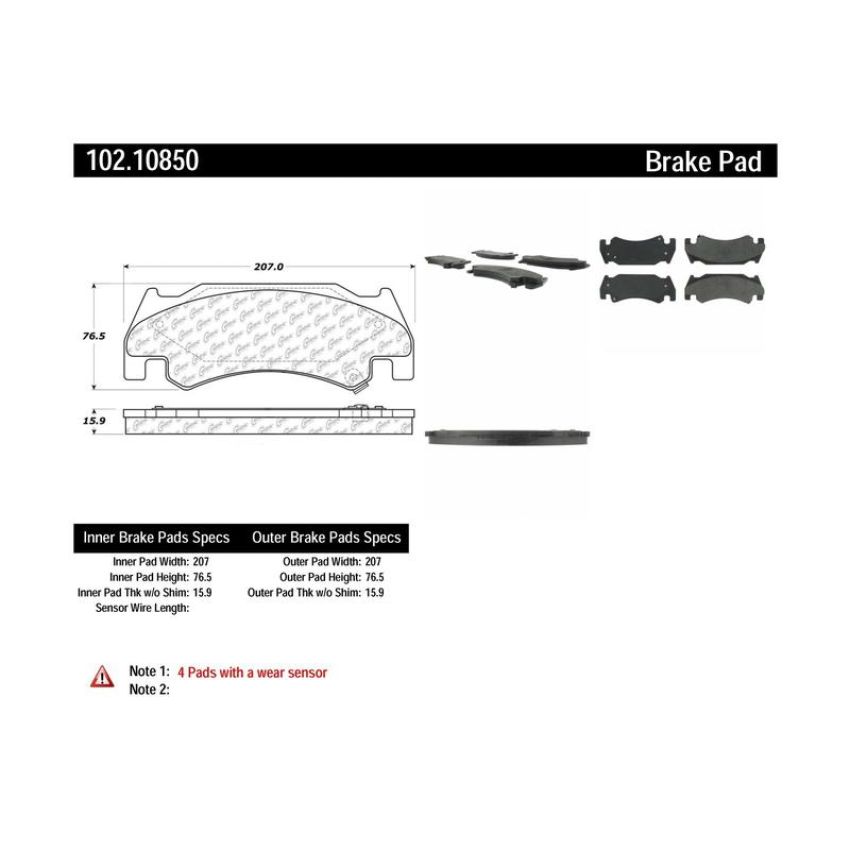 CENTRIC PARTS 102.10850 C-Tek Semi-Metallic Brake Pads with Shims