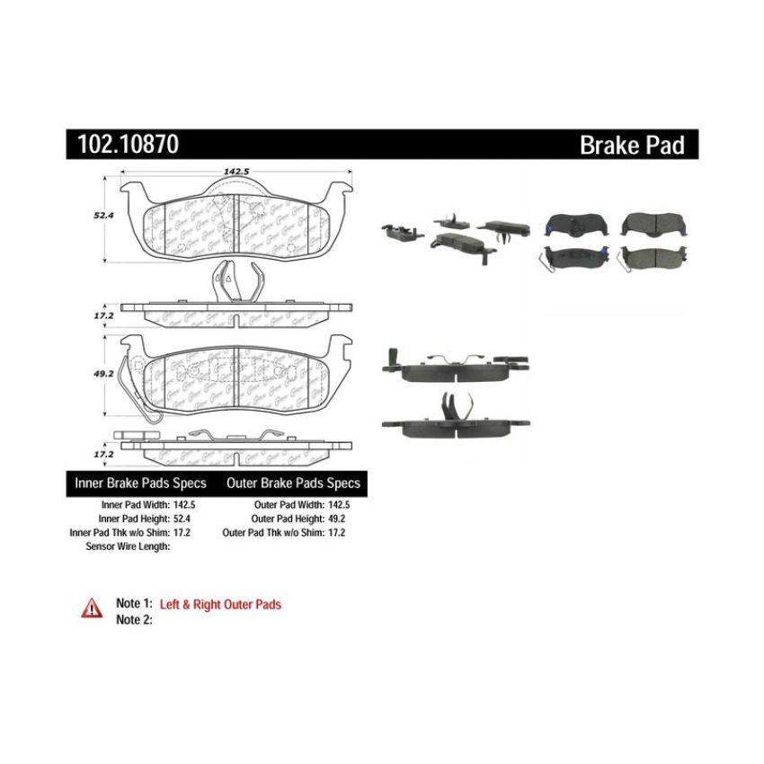 CENTRIC PARTS 102.10870 C-Tek Semi-Metallic Brake Pads with Shims