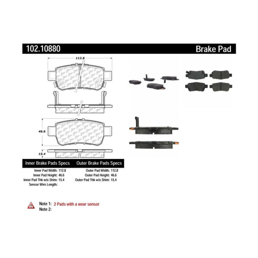 CENTRIC PARTS 102.10880 C-Tek Semi-Metallic Brake Pads with Shims